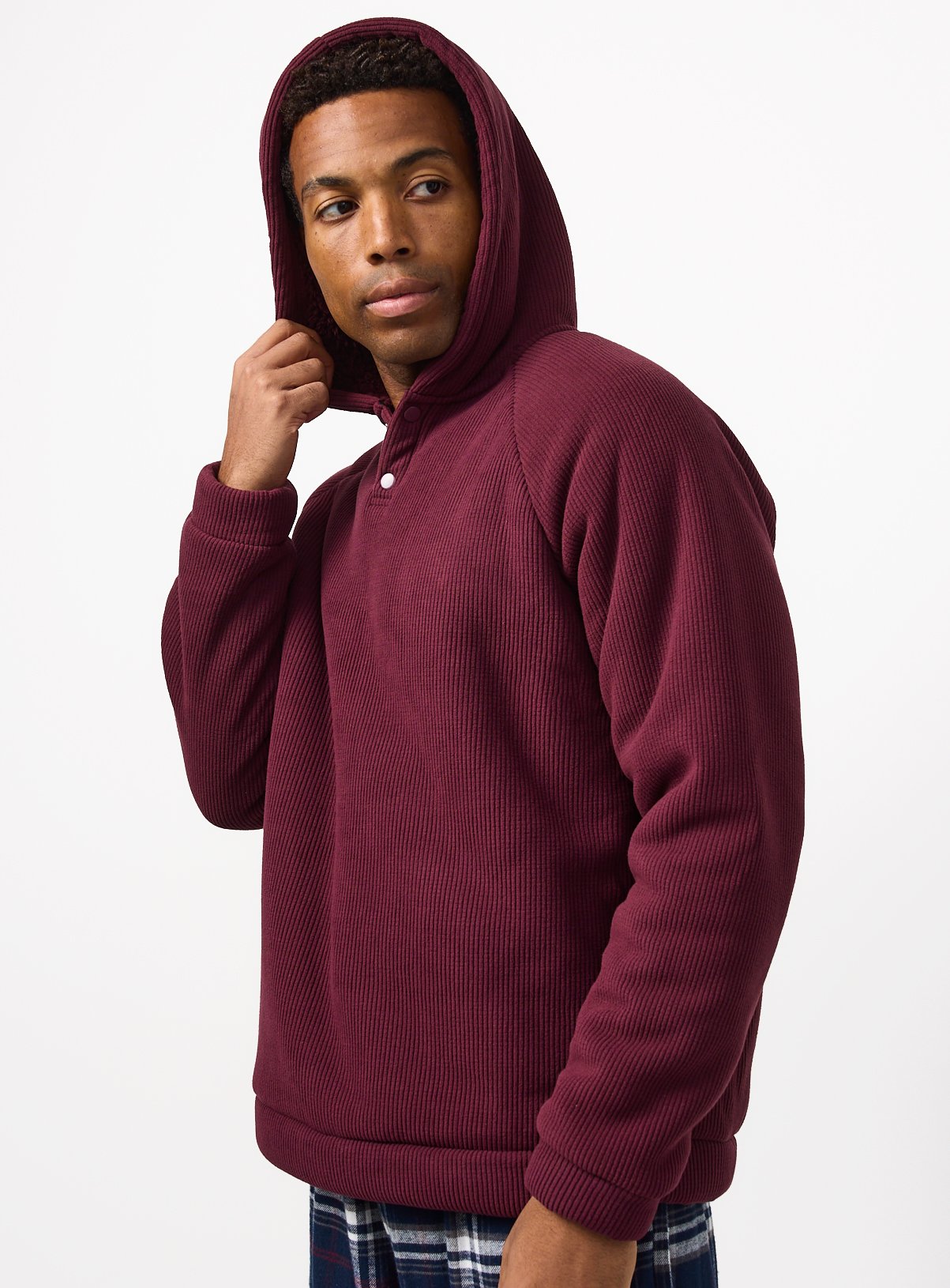 Burgundy Fleece Lined Waffle Hoodie Pyjamas M - Image 1 thumbnail